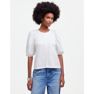 Madewell Puff-Sleeve Tee S White Crewneck Cotton Jersey Relaxed Fit Ruffle Trim